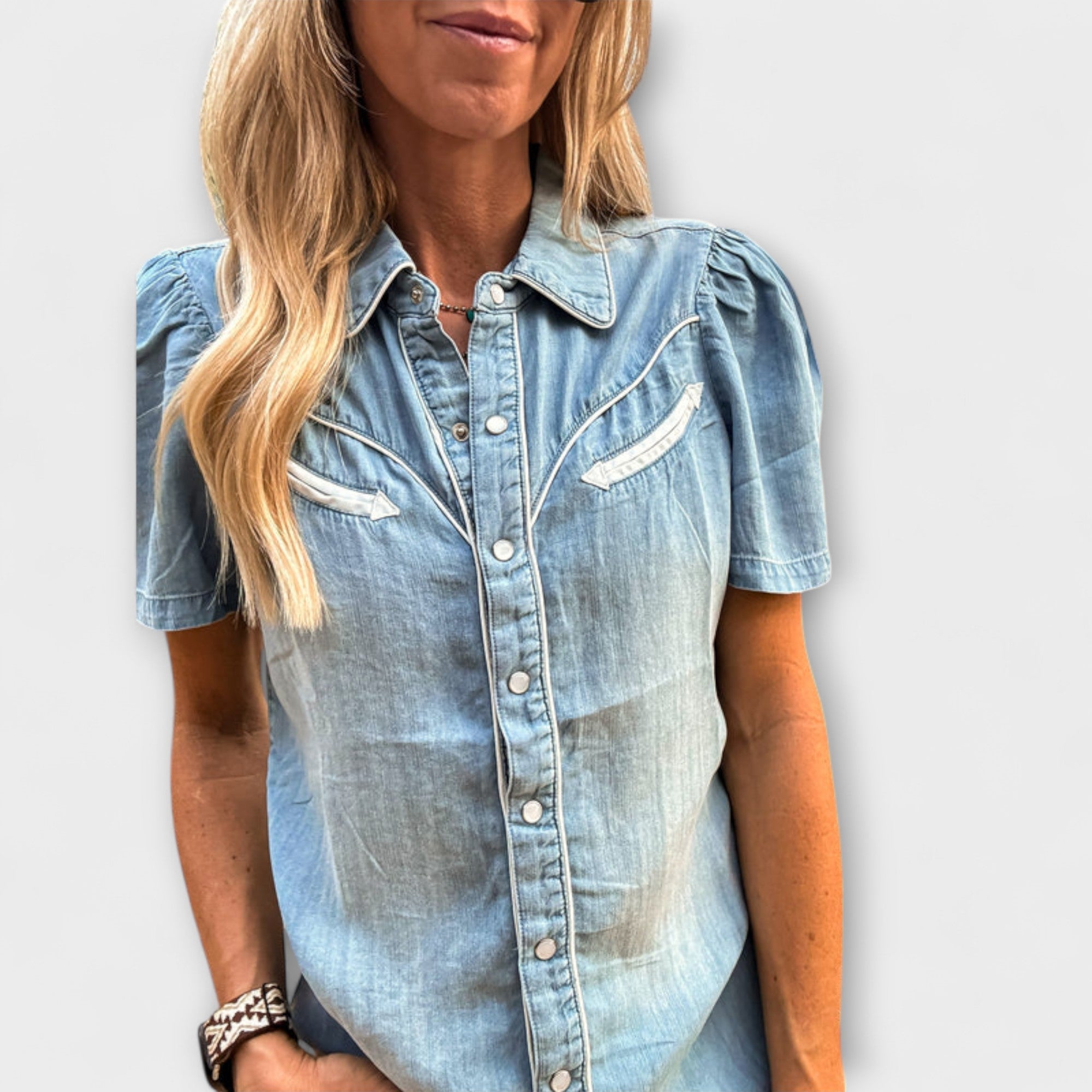 Autumn - Blue Booker Western Shirt with Button Placket