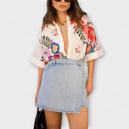 Ziva - Carla Short-Sleeve Shirt with Floral Pattern