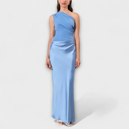 Elegant one-shoulder maxi dress with pleats