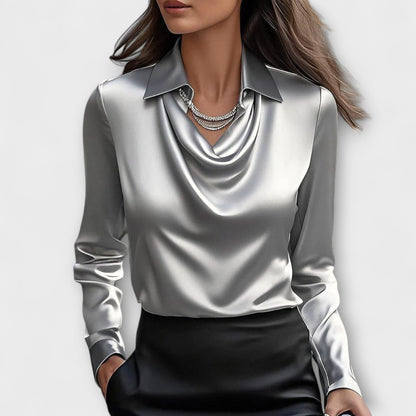 Shiny Blouse with Ruffled Collar